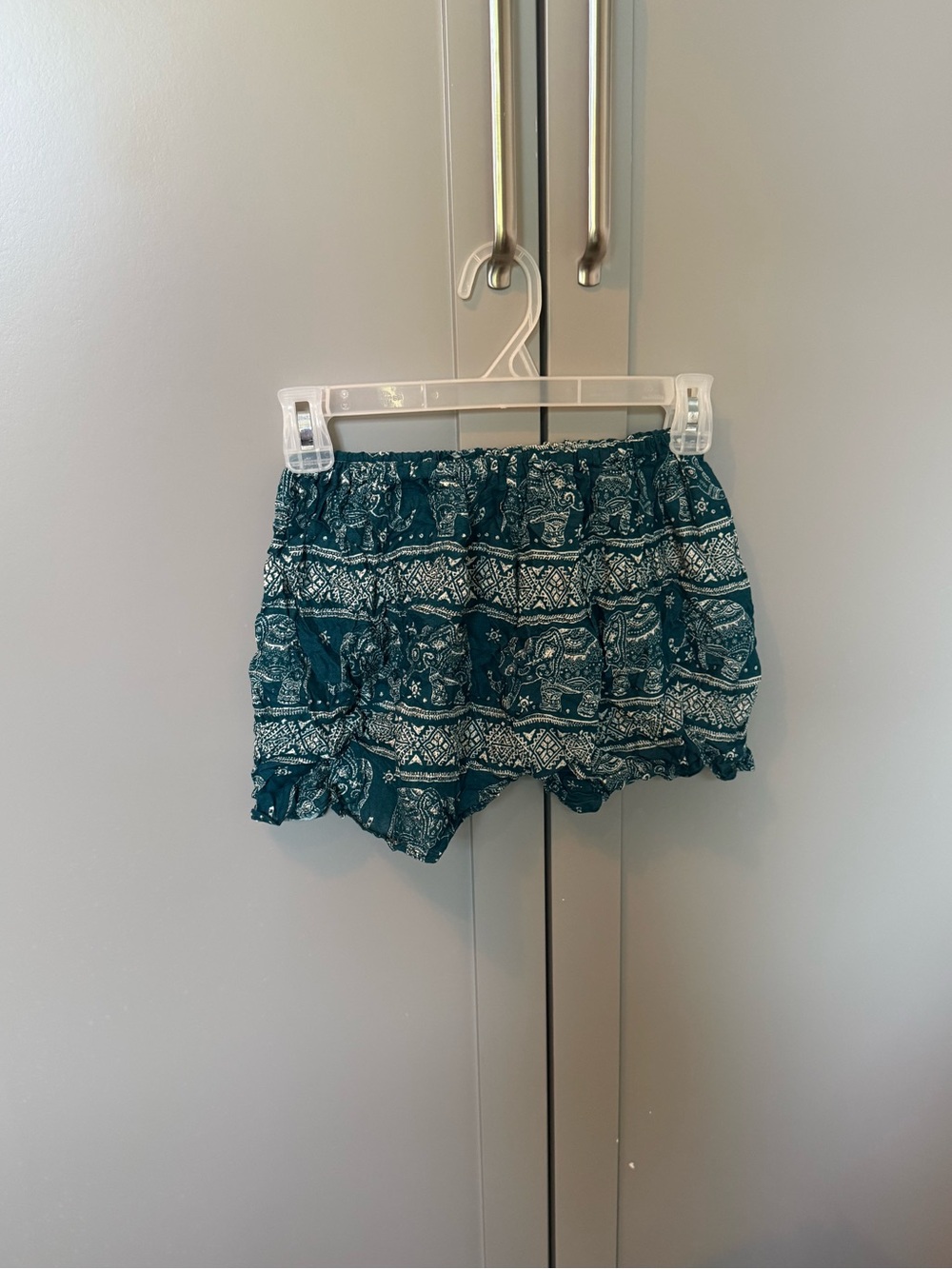 Teal Printed Flowy Elephant Print Shorts